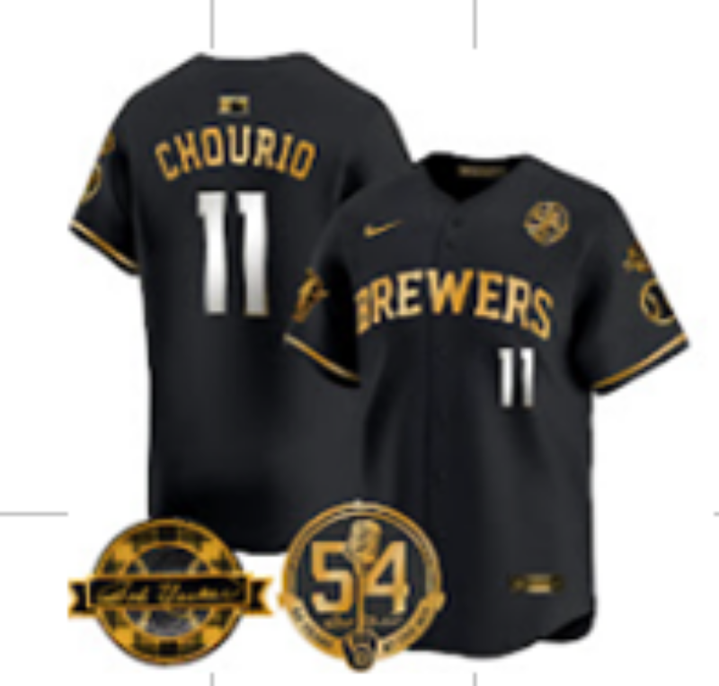 Men Milwaukee Brewers #11 Chourio black MLB 2025 Nike Jersey 001